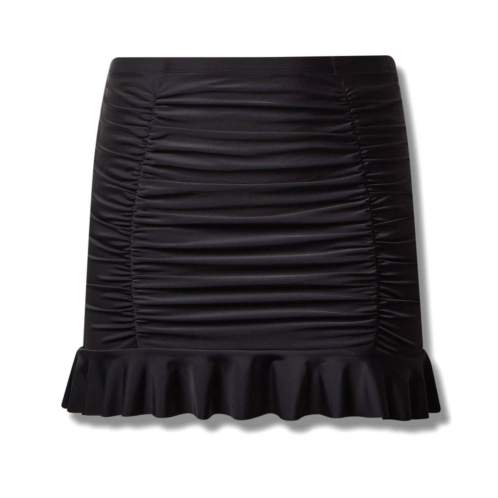 Torrid 6 (6X 30) Black Retro High Rise Long Ruched Swim Skirt w/Built In Briefs‎
